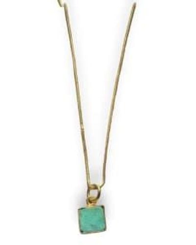 CollardManson Semi Precious Stone Necklace Plated Snake Chain With Turquoise Pendant - Metallizzato