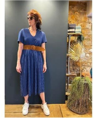 European Culture Mediterranean Short Sleeve Dress - Blu