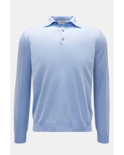 FILIPPO DE LAURENTIIS Sky Blue Cotton & Cashmere Long Sleeve Knitted Polo Pl1mlpar 710