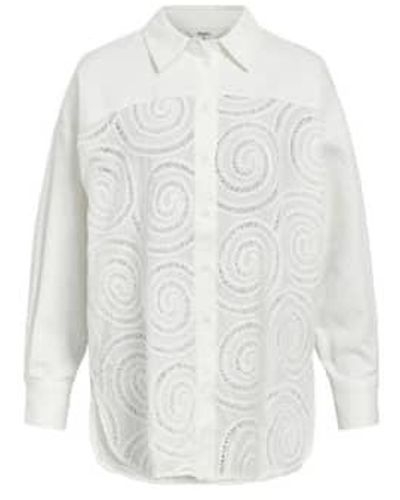Object Miya Embroidered Shirt Cloud Dancer - Bianco