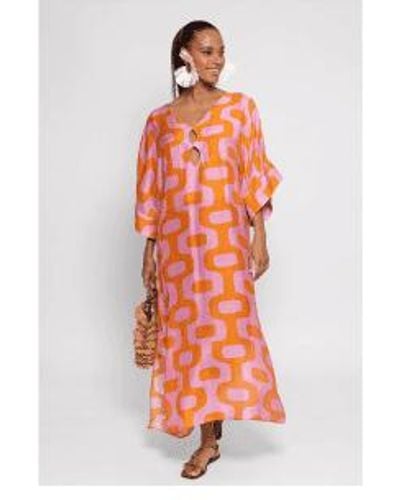 Sundress Leandre vestido estampado geométrico col: rosa/naranja, talla: m/