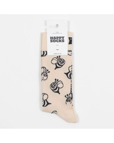 Happy Socks Chaussettes à imprimé d'abeille en crème et noir - Neutre