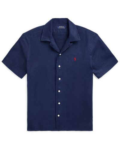 Ralph Lauren Marineblaues kurzärärmisches Leinen klassisches Sporthemd