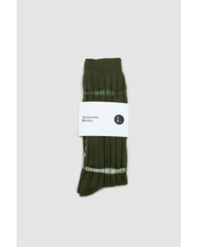 Universal Works Tie Dye Socks Olive Knit - Green