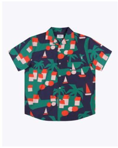 Wemoto Robinson Poplin Camp Collar Shirt S - Green