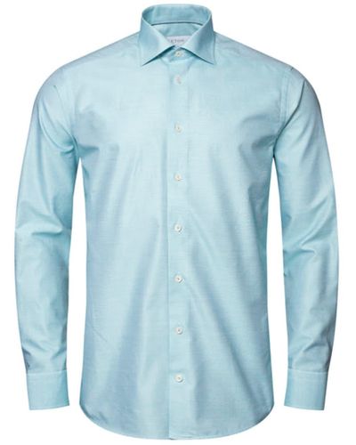 Eton Green Signature Slim Fit Twill Shirt With Floral Passpoal Detail - Blu