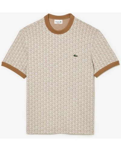 Lacoste Beige Regular Fit Monogrammed Jacquard T Shirt - Neutro