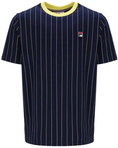 Fila Fionn Pin Striped T-Shirt mit Kontrastkragen - Blau