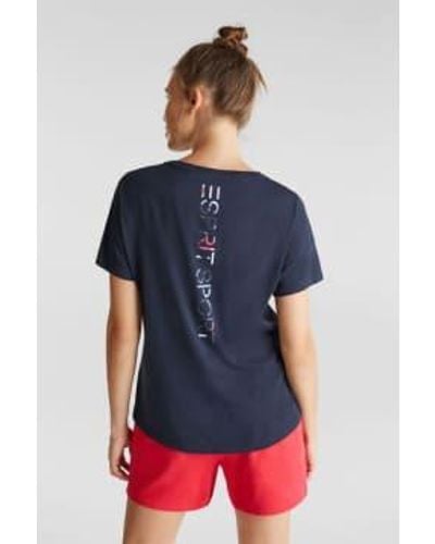 Esprit T-shirt à logo en coton biologique - Bleu