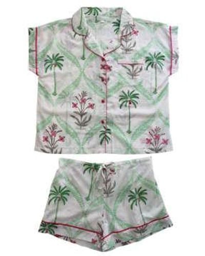 Powell Craft Short Palm Floral Pyjamas S/m - Green