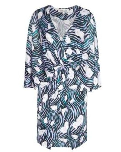 Diane von Furstenberg Emmaline Ocean Tide Orchid V-neck Long Bat Wing Sleeve Short Dress M - Blue