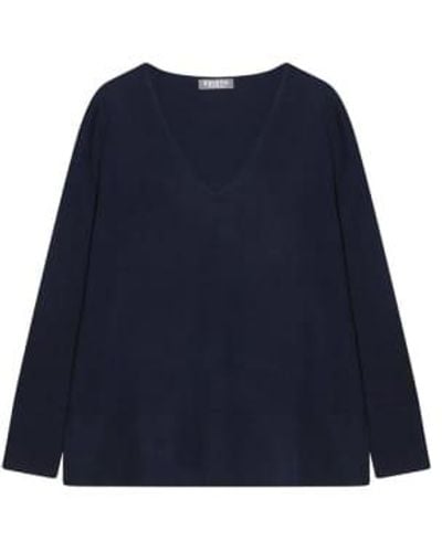 Cashmere Fashion Esisto Sommer Kaschmir Sweater V-neck Long-sleeves L / - Blue