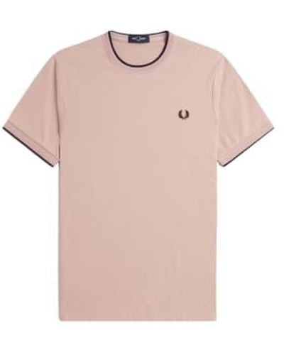 Fred Perry Twin Tipped T Shirt Dark Dusty Roseblack - Rosa
