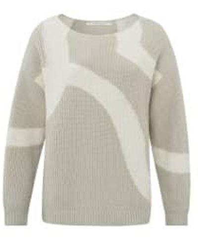 Yaya Jacquard Sweater With Boatneck And Long Sleeves Lining Beige Dessin - Grigio