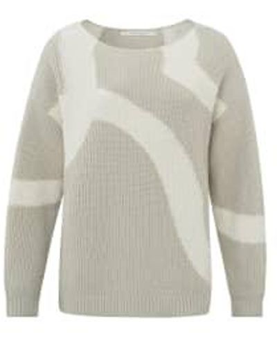 Yaya Jacquard Jumper With Boatneck And Long Sleeves Silver Lining Beige Dessin Xs - Grey