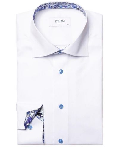 Eton White Signature Twill Slim Fit Floral Detail Shirt - Bianco