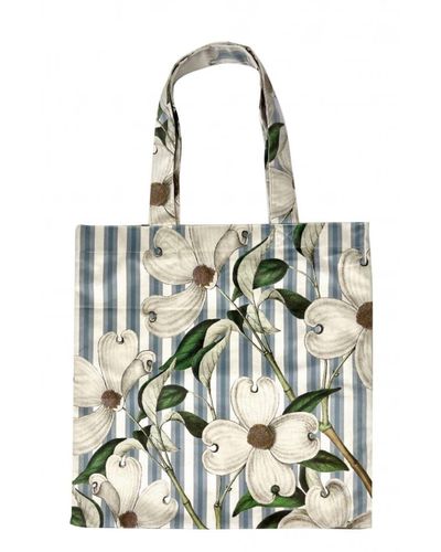 Vanilla Fly White Floral With Stripe Tote 6 - Green
