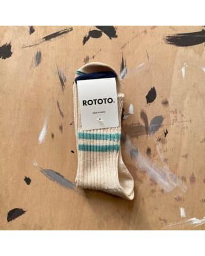 RoToTo Orangic Hemp Stripe Socks Sand And Turquoise - Neutro