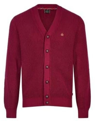 Merc London Grayson Chunky Knit Cardigan Burgundy - Rosso