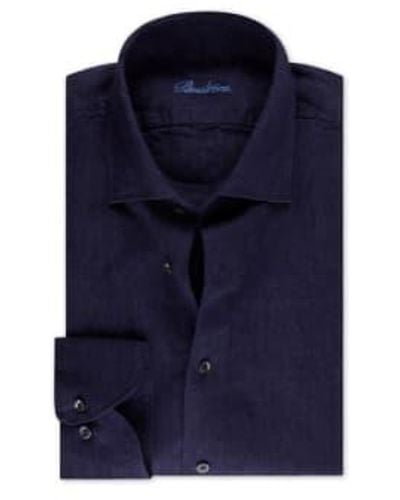 Stenströms Slimline Navy Linen Shirt 7747217970190 M - Blue