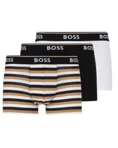 BOSS Paquete 3 troncos boxers rayas blancas y negras - Negro