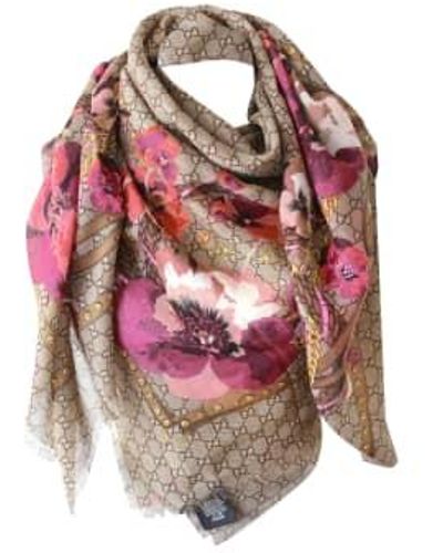 Gucci Ssima Scarf Made Of Soft And Silk Pink Flowers Print - Rosa