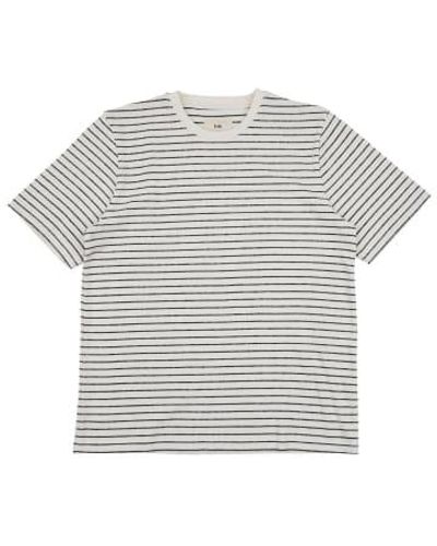 Folk Textured Stripe T Shirt Ecru Black - Bianco