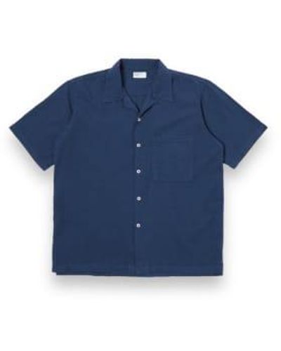 Universal Works Camp Ii Shirt Onda Cotton 30669 Navy Xl - Blue