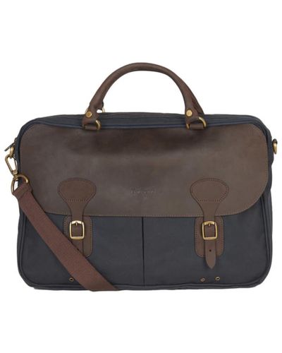 Barbour Wax Leather Briefcase Navy - Multicolor