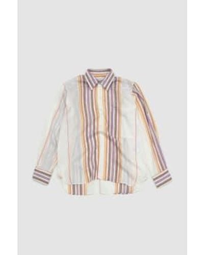 Universal Works Square Pocket Shirt Ecru Mala Stripe - Bianco