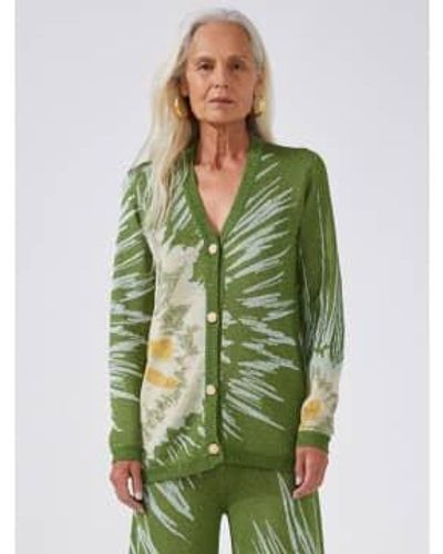 Hayley Menzies Tie Dye Jacquard Deep V Midi Cardigan Size M Col Gre - Verde