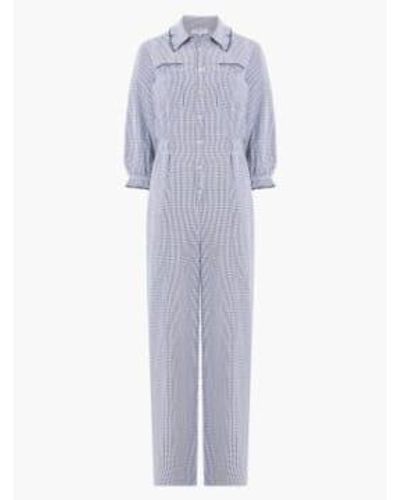 Great Plains Salerno Gingham Jumpsuit Navy And White 10 - Blue