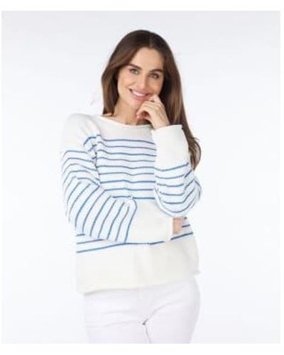 EsQualo Sweater stripes bor rizado blanco/azul