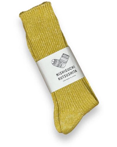 Nishiguchi Kutsushita Hemp Cotton Ribbed Socks Vintage Yellow - Giallo