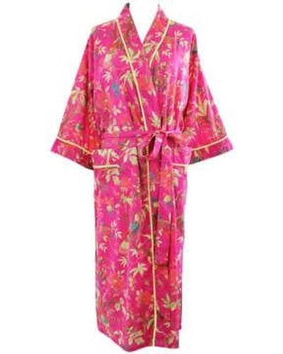 Powell Craft Ladies Hot Birds Of Paradise Print Cotton Dressing Gown One Size - Pink