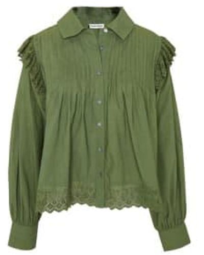 ANOTHER SUNDAY Pintuck Detail Lace Trim Shirt - Verde