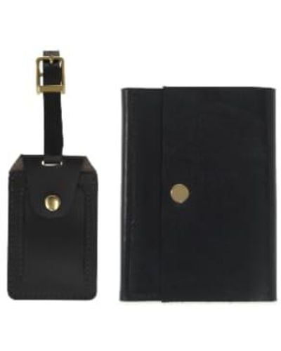 VIDA VIDA Leather Luxe luggage Tag And Passport Holder Set Leather - Black