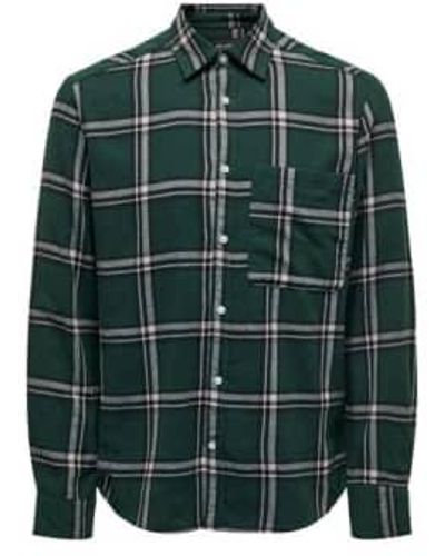 Only & Sons Only And Sons Life Check Shirt In Darkest Spruce - Verde