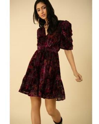 Hale Bob Raspberry Devore Short Dress Size: L, Col: M - Black