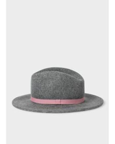 Paul Smith Fedora Hat With Pink Band Small - Gray