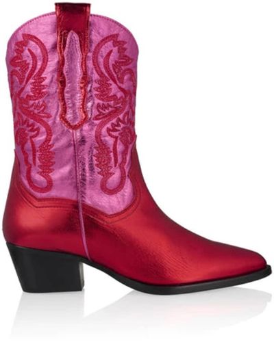 Dwrs Label Brady Metallic Cowboy Boots - Red