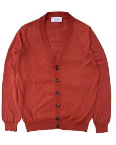 Fresh Extra Fine Cotton Cardigan Made In Italy Cayenne - Rosso
