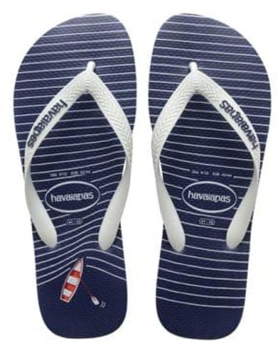Havaianas Navy Blue And White Nautical Top Flip Flops