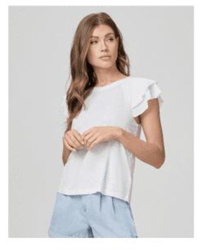 PAIGE Linna -Frill -Ärmel -T -Shirt - Weiß