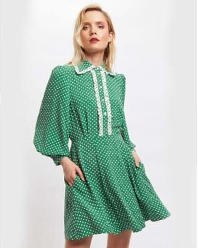 Louche Nancy Polka Dot Print Long Sleeve Mini Dress In - Verde