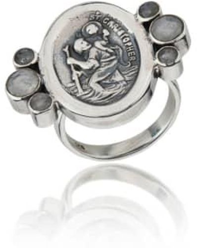 silver jewellery Wdts St Christopher Moonstone Ring 9 - Metallic