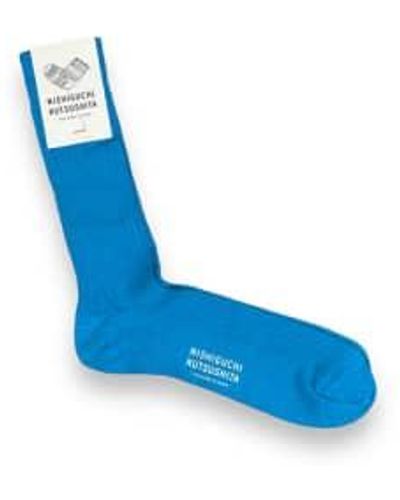Nishiguchi Kutsushita Silk Cotton Ribbed Socks Sky -44-48 - Blue