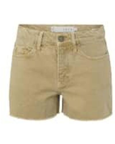 Yaya Field of rye – grüne denim-shorts mit hoher taille und reißverschluss - Natur