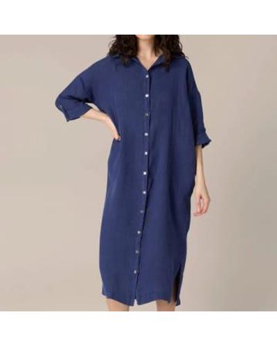 Sahara Robe chemise en lin - Bleu