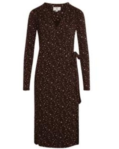 Noa Long Sleeve Dress Drapy Jersey Print - Marrone